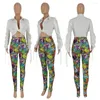 Pantalon de deux pièces pour femmes Sexy 2 pièces Club Tenues Femmes Manches longues Solid Crop Top Shirt Mode Leggings imprimés Skinny Night Party Wear