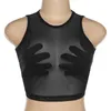 Fashion Women Camis Sexy Hand Print Mesh Tank Crop Top Sleeveless See Through Shirt