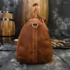 Duffel Väskor Mäns vintage Crazy Horse Leather Travel 18 "Brown äkta väska Hållbar ko helg stor tote