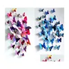 Stickers muraux 3D papillon autocollant simulé papillons Double aile décor Art décalcomanies décoration de la maison livraison directe jardin Dhfek