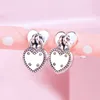 Real Sterling Silver Heart Shaped Padlock Stud Earring for Pandora Wedding Party Jewelry For Women Girls Girlfriend Gift designer Earrings with Original Box Set