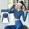 Aktywne koszule damskie V Neck Yoga Fitness Sporty długi rękaw z otworami kciukami crossover plasty