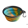 Dog Bowls Feeders Camouflage Pet Bowl Sile Collapsible Folding Puppy With Carabiner Portable For Outdoor Travel Food Water Feeding Dhqyo