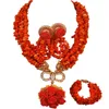 Ensemble de bijoux en corail rouge, boucles d'oreilles et collier, Costume de mariage africain et nigérian, perles de mariée, 230110