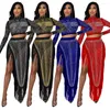 Work Dresses Fall Rhinestone Spicing Women's Set Crop Tops And Tassel Maxi Skirts Suit Tracksuit Two Piece Fitness Outfits