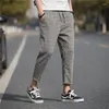 Men's Pants Men's Straight-leg Spring And Summer Linen Plaid Retro Fashion Casual Nine Points Clothing Ankle Trousers