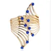 Plume creuse d'alliage de couleur d'or jaune clair de bracelet avec des bijoux de mode de strass rouge et bleu