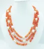 Choker Rare! The Last One! 3 Rows Of Natural Orange Coral And Pearl Necklace Most Classic Bridal Wedding 18-22"