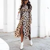 Sukienki swobodne vintage moda 2023 Kobiety Leopard szyfonowy drukarnia z długim rękawem boho maxi sukienka streetwear vestidos de verano