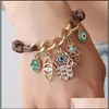 Bracelets de charme Mode Fatimas Main Hamsa Bracelet Evil Eye Pendentif En Cuir Lien En Tricot Pour Femmes Bras Fatima 133 W2 Drop Livraison Jewe DH6B7