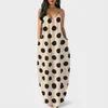 여성 여름 플러스 사이즈 디지털 드레스 인쇄 폴카 도트 깊은 V 목 스트랩 드레스