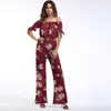 Kobiety Jumpsuits Rompers 2023 Spring Ladies Casual Szyfon Off Rameer Slash Szyja Pełna długość spodnie Romper Women Solid Streetwear Plus S.