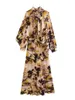 Casual jurken herfst 2023 damesjurk mode temperament print lange mouw sjaal kraag midi vrouwen