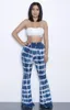 Women's Two Piece Pants Sexy Tie Dye Club Outfit Beach Wear Strapless Crop Top And Long Flare Summer Tracksuit Fashion Y2k Boho Clothes