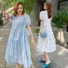 Maternity Dresses Summer O-neck Cotton Embroidery Floral Long Dress For Pregnant Women Short Sleeve Pregnancy Party