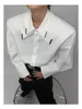メンズカジュアルシャツ2023男の子長袖コットンホワイトシャツ春夏ハンサムメンズデタッチ可能なダブルラペルカラーブラウス