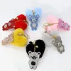 Keychains 2023 Korean Velvet Rhinestone Cute Bear Fur Heart Ball Key Ring Pendant Pompon Jewelry Bag Hanging Accessories