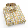 Men's Casual Shirts Cotton Men Oxford Longsleeve Shirt Slim Buttons Plaid Mens Business Work Dress Plus Size