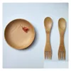 Dinnerware Sets Bamboo Cutlery Fork Spoon 2 In 1 Tableware Portable Flatware Student Picnic Travel Ice Cream Salad For Kids Drop Del Dhhmf