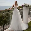 Robe de mariée col en V robes 2023 Sexy dos nu étage longueur dentelle corsage Tulle une ligne robes De mariée robe De Noiva Real Po