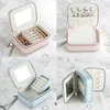 Jewelry Pouches PU Leather Box Display Storage Mirror Holder Case Rings Earring Necklace Ornaments Travel Portable Organizer