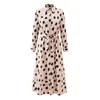 Sukienki swobodne vintage moda 2023 Kobiety Leopard szyfonowy drukarnia z długim rękawem boho maxi sukienka streetwear vestidos de verano