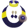 Bröllopsmycken set Royal Blue Yellow African Pärlor Set Nigerian Traditional Bridal Party for Women 6C-SS033