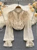 Bloups feminina camisas Sirreiny Elegante Blusa Francesa Mulheres Temperamento Brilhões Doce Tops casuais soltos Primavera de luvas de rua branca 230111