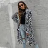Kvinnors stickor Tees Autumn Winter Imitation päls Zebra Grain Wool Blend Women Long Coat 230111