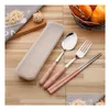 Dinnerware Sets Portable Cutlery Set Stainless Steel Chopstick Fork Spoon Flatware Student Outdoor Travel Cam Picnic Tableware Drop Dhcjz