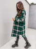 Kvinnors stickor Tee Winter Woolen Coats Female Plaid Print Retro Warm Thick Long Jacket Outercoats Korean Style Outwear Manteau Femme Hiver 230110