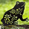 Garden Decorations Black Silhouette Statue 2D Acrylic Animal Sculpture Hollow Frog Inserts Stake Sign For Patio