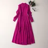 Runway Dresses Casual European and American Women's Clothes Spring New Peplum Long Sleeve Stand Collar Purple Fashion Pleated Dress xxl