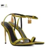 Summer Luxury Tomsford Padlock Sandals Shoes Women Pointy Naked Metal Stiletto Heels Evening Dress Lady Gladiator Sandalias EU35-43 Original Box