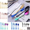 Flatware Sets Colorf 5 Pcs/Set Set Tableware Cutlery Fork Knife Spoon Teaspoon Kitchen Accessories For Wedding Home Parties Drop Del Dhhdn