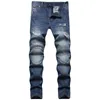 Jeans maschile strappato inverno alla moda invernale abbellimento ginocchiere pantaloni in denim