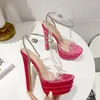 Robe chaussures diamants brillants clair PVC été plate-forme talons bout carré boucle sangle sandales sexy pour dame femmes