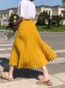 Skirts Fashion Pleated Midi Long Skirt Female Korean Japanese Casual High Waist Jupe Faldas 10 Colors Spring SK295 230110