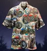 Camisas casuais masculinas 2023 Hawaii Shirt for Men 3D Print Cuban Sleeve Tops Oversize Hawaiian Beach Bar Use férias de verão