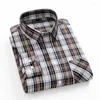 Men's Casual Shirts Cotton Men Oxford Longsleeve Shirt Slim Buttons Plaid Mens Business Work Dress Plus Size