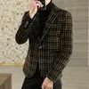 Men's Suits Blazers Blazer Autumn Winter Crystal Velvet Thickened Suit Jacket Young Handsome Plaid Coat Business Casual Men Clothing 230111