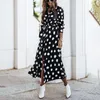 Sukienki swobodne vintage moda 2023 Kobiety Leopard szyfonowy drukarnia z długim rękawem boho maxi sukienka streetwear vestidos de verano