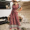 Casual jurken zomer Womens Rayon bedrukte Boheemse jurk met korte mouwen