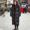 Women's Down Parkas S4XL Black Cotton Coat Winter Maxi Jacket with Hood theing facken