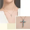 Naszyjniki wisiorek mody cyrkon niebieski krzyż Naszyjnik dla kobiet biżuteria urok srebrny dziewczęta złota akcesoria 2023