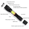 Torce LED COB T6 Torce portatili Zoomable tattiche per autodifesa 5 modalità lampada da campeggio utilizzare batteria 18650