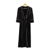 Women's Sleepwear Women's Robe Luxury Black Three Quarter Sleeved Pajamas With Sashes Elegant Classic Cardigan Long Bathrobe Female