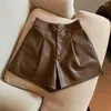 Skirts Pu Leather Girl Solid Casual Short Skirt Style High Waist Thin Wide Leg Pants In Faldas Clothes For Women