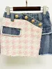 Women's Knits Tees est Designer Suit Set Lion Buttons Houndstooth Tweed Denim Patchwork Tassel Fringed Jacket Mini Skirt 2PCS 230110