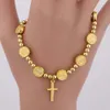 Golden Jesus Cross Armband Rosary Bead Armband religiösa smycken män kvinnor bön guldpläterad kedja armband